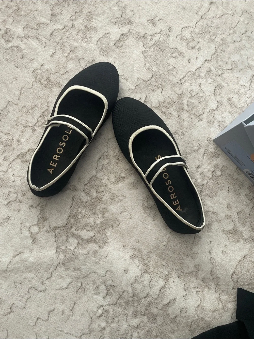 AEROSOLES Black Mary Jane Flats with Cream Piping